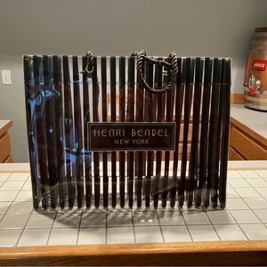 henri bendel Black Patent Stripe Tote Bag NWOT